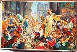 James McConnell - Jesus chassant les marchants du Temple ... - Illustration originale