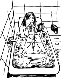 Deloupy - Lectrice dans sa baignoire - Illustration originale