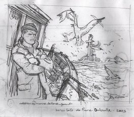 Patrick Jusseaume - Crayonné préparatoire pour l'illustration du récit Un marin immobile publié dans le numéro 2769 de la revue Cols Bleus - Original art