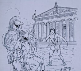 Détaille avec en arrière plan, le sanctuaire d’Athènes, le Parthénon