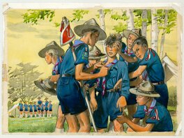 Pierre Joubert - Calendrier des scouts Baden-Powell de Belgique ( mois de Mars 1953) - Illustration originale