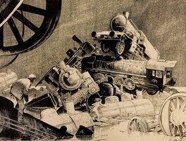 François Schuiten - Le Cimetière des Locomotives - Illustration originale
