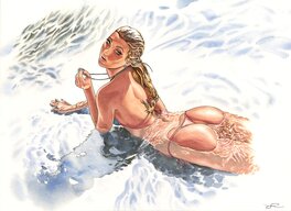 Lounis Chabane - Allongée dans l'eau - Illustration originale