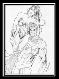 Alecsandro - Dessin Original encré SUPERMAN et WONDER WOMAN par Alecsandro - Planche originale