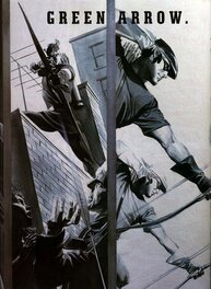 Détail de la double planche publié en pleine page pour la section Green Arrow dans le livre Mythology: The DC Comics Art of Alex Ross