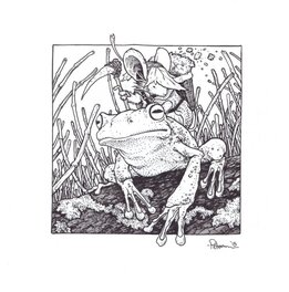 David Petersen - Mouse harvester riding a frog - Original Illustration