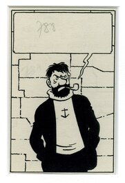 Hergé - Le capitaine cherche sa blague. - Planche originale