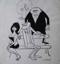 Georges Pichard - « Avec moi, vous savez, l'histoire du mari catcheur parti chercher des cigarettes ... », 1962. - Illustration originale