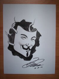 David Lloyd - V for Vendetta,V-Mask ink wash drawing,David Lloyd - Œuvre originale