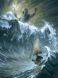 Anthony Jean - Le Courroux de Poseidon ( oeuvre vendue ) - Illustration originale