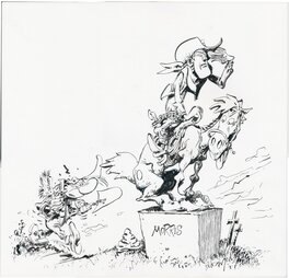 Marc Hardy - Pierre Tombal, "Lucky Luke", dessin préparatoire 1 pour un concours dans le Spirou. - Illustration originale