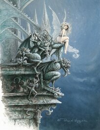 Illustration originale - La fée & les gargouilles - Collection Privée