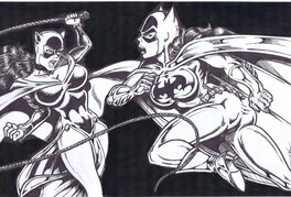 Peter Temple - Catwoman vs Batgirl - Illustration originale