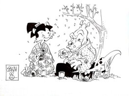 Stan Sakai - Usagi Yojimbo commission - Gen & Kitsune Hanami - Illustration originale