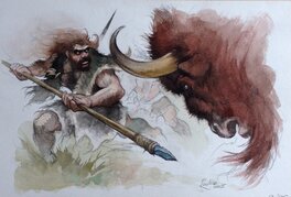 Emmanuel Roudier - Faudraug chassant un bison - Planche originale