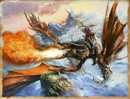 Dragon cracheur de feu et son cavalier