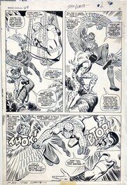 John Romita - John Romita Spider -Man 49 Spidey -Kraven-Vulture- three panel battle page- twice up - Planche originale