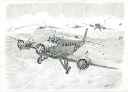 Lucio Perinotto - Ju52 over Crete - Illustration originale