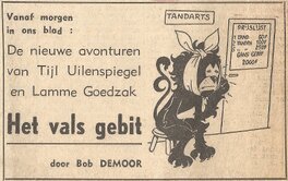 Annonce, dans le journal « Het Nieuws Van De Dag », de la deuxième histoire de la série. A savoir "Het Vals Gebit".