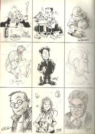 Benoît Ers - Caricature des dessinateurs qui mon offert leurs dessins sur Gaston - Illustration originale