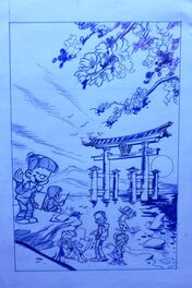 Jean-Marc Krings - Crayonné original pour une affiche sur le thème de "La Ribambelle au Japon" - Illustration originale