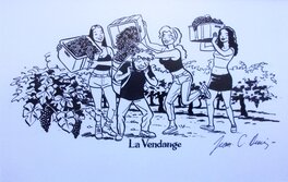 Jean-Claude Denis - Luc Leroi - Etiquette de vins - La vendange - Château Pesquey - Illustration originale