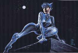Laurent Lefeuvre - Catwoman sur le toit - Illustration originale