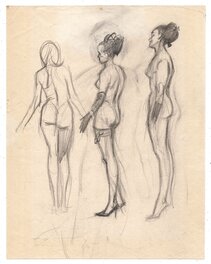 Raymond Poïvet - Croquis de femmes quelque peu dévêtues - Original art