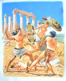 François Miville-Deschênes - Combat guerrières Sarmates contre Hittite. - Illustration originale