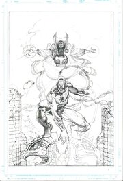 Simone Bianchi - Projet de couverture pour Wiz #59 (Marvel Italia) : Spider-Man et Docteur Strange - Couverture originale