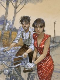 Jean-Pierre Gibrat - Julien et Cécile - À bicyclette - Planche originale