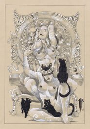Philippe Bringel - Catwoman et Poison Ivy tatouée - Illustration originale