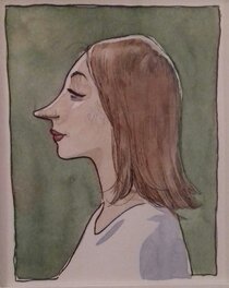Luigi Critone - Pâle visage de jeune fille sur fond vert - Original Illustration