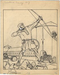 Jacques Laudy - Les 4 Fils Aymon couverture journal Tintin 1946 no. 7 - Planche originale