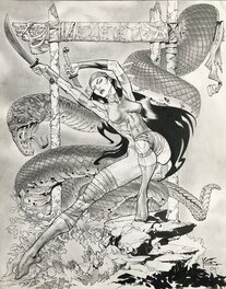 Yvel Guichet - Elektra and giant mamba - Illustration originale