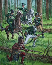 Fred & Liliane Funcken - Cavalerie loyaliste des "Queen's rangers" + éclaireur indien - Illustration originale