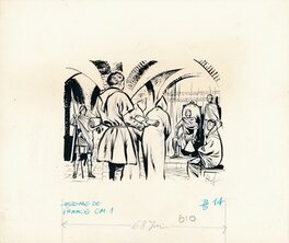 René Follet - René Follet | 1964 | Histoire de France p14: Charlemagne recoit des savants - Illustration originale