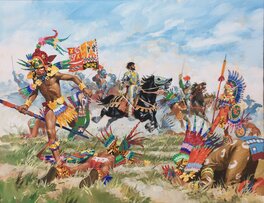 Pierre Joubert - La conquête du Mexique - Illustration originale