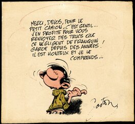 André Franquin - Franquin : Gaston, Illustration couleurs pour Devos - Illustration originale