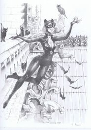 Ood Serrière - Catwoman et les gargouilles - Crayonné - Illustration originale