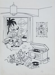 Raymond Macherot - Chaminou - Illustration pour un album à colorier Dupuis (c.1965) - Original Illustration
