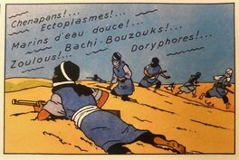 1941, Hergé et sa case célèbre du Crabe, jouant sur la décomposition du mouvement. On a l’impression de voir le même personnage évoluer dans l’espace alors qu’il s’agit en fait de différents pillards