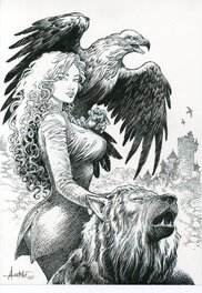 Mohamed Aouamri - Florie, l'aigle et le loup (Mortepierre) - Illustration originale