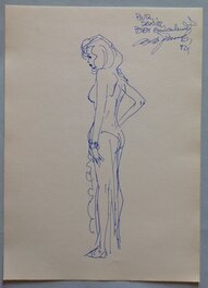 Victor de La Fuente Dédicace Pin up Sexy Anges D'Acier , dessin sur Feuille Année 1984 réalisée Salon BD Paris Convention