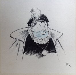 Henry Morin - Henry Morin Don Quichotte de La Manche , 1 Homme gros barbu chapeau...Rare Dessin illustration N&B Encre de Chine 1906 Cervantès - Illustration originale