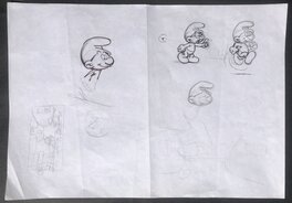 Studio Peyo - Schtroumpfs - Crayonné et encrage d'étude de personnages. - Œuvre originale
