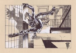 Philippe Bringel - Catwoman saute du toit - Illustration originale