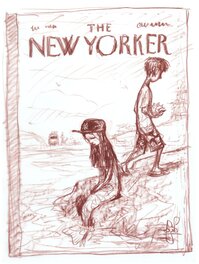 Peter De Sève - Proposed sketch for New Yorker cover "Summer's end" - Dédicace