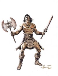Nicolas Guenet - Barbare avec double hache et épée - Planche originale