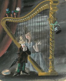 Raymond Peynet - Amoureux à la harpe - Illustration originale